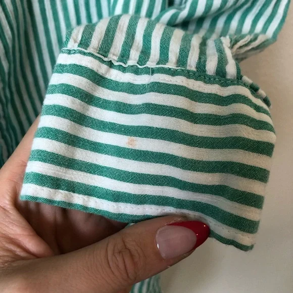 H&M 100% Cotton Green and White Oversized Striped Button Down Shirt Size S - Picture 7 of 10